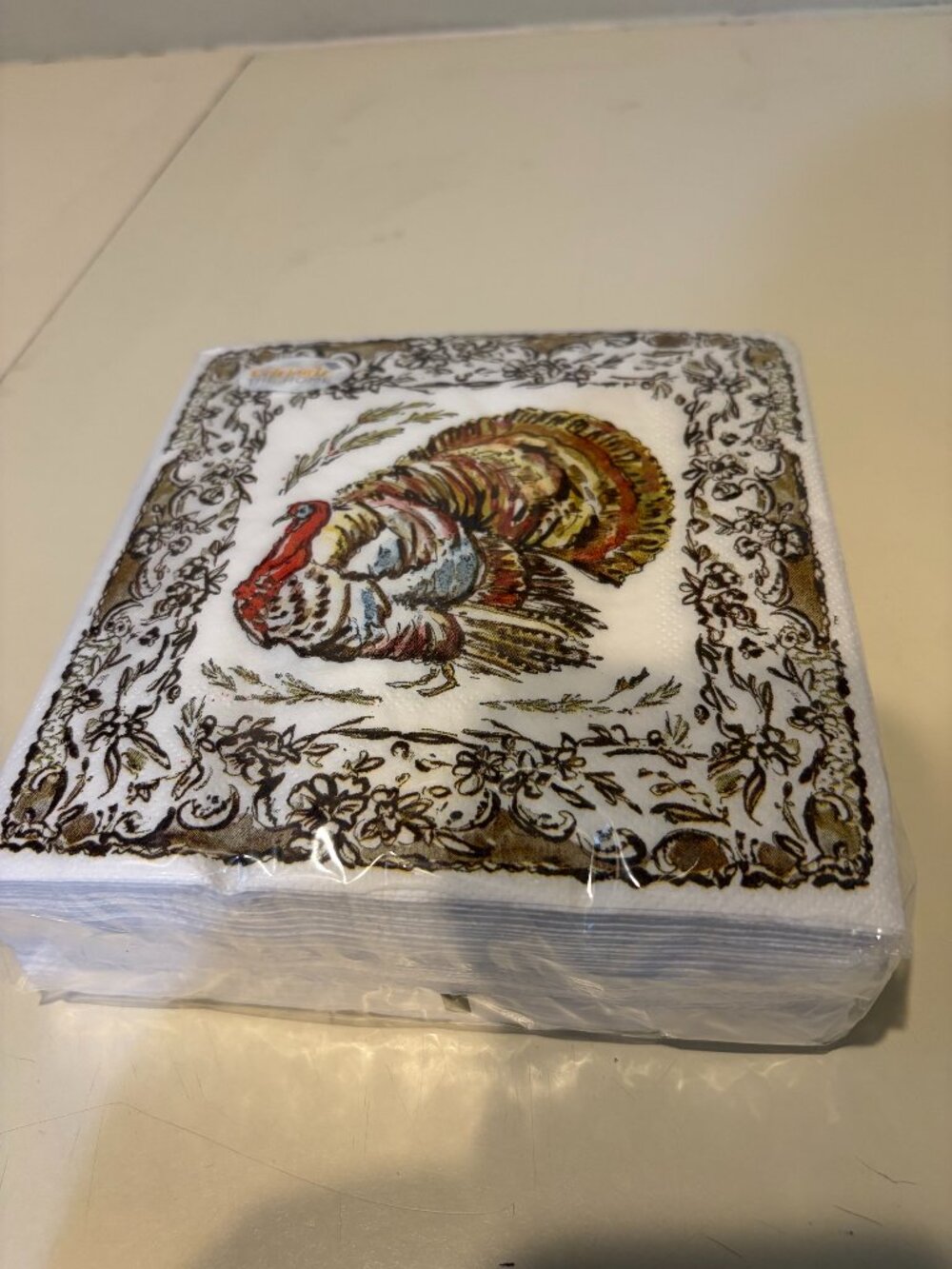 TURKEY-THEMED THANKSGIVING PAPER LUNCHEON NAPKINS New 40 Count 6-1/2 x 6-1/2"